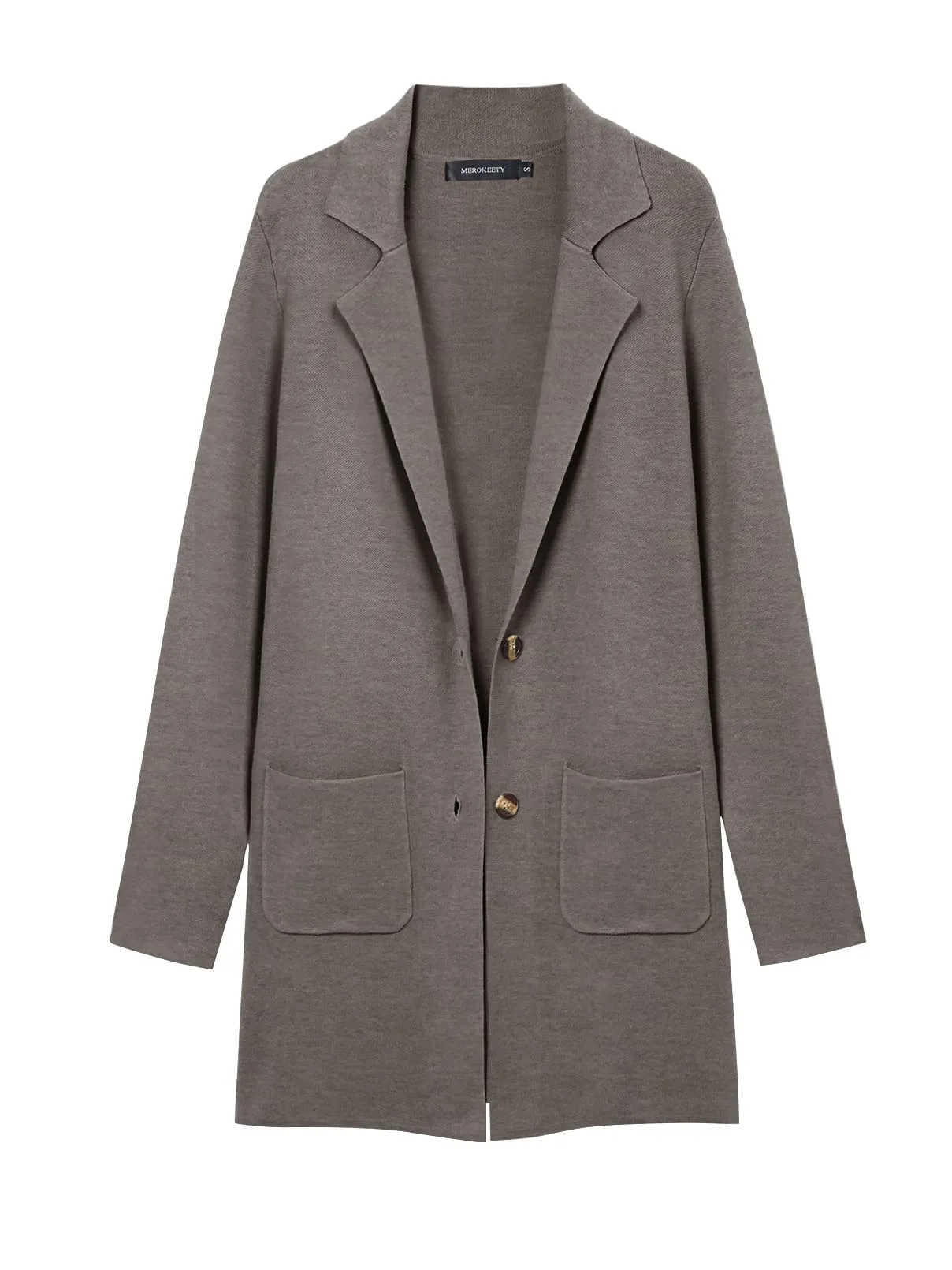 MEROKEETY Long Sleeve Open Front Lapel Button Cardigan
