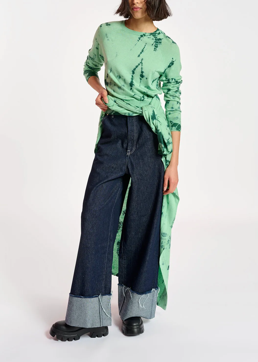 Mint green and dark green tie-dye sweater