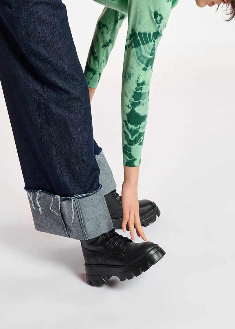 Mint green and dark green tie-dye sweater