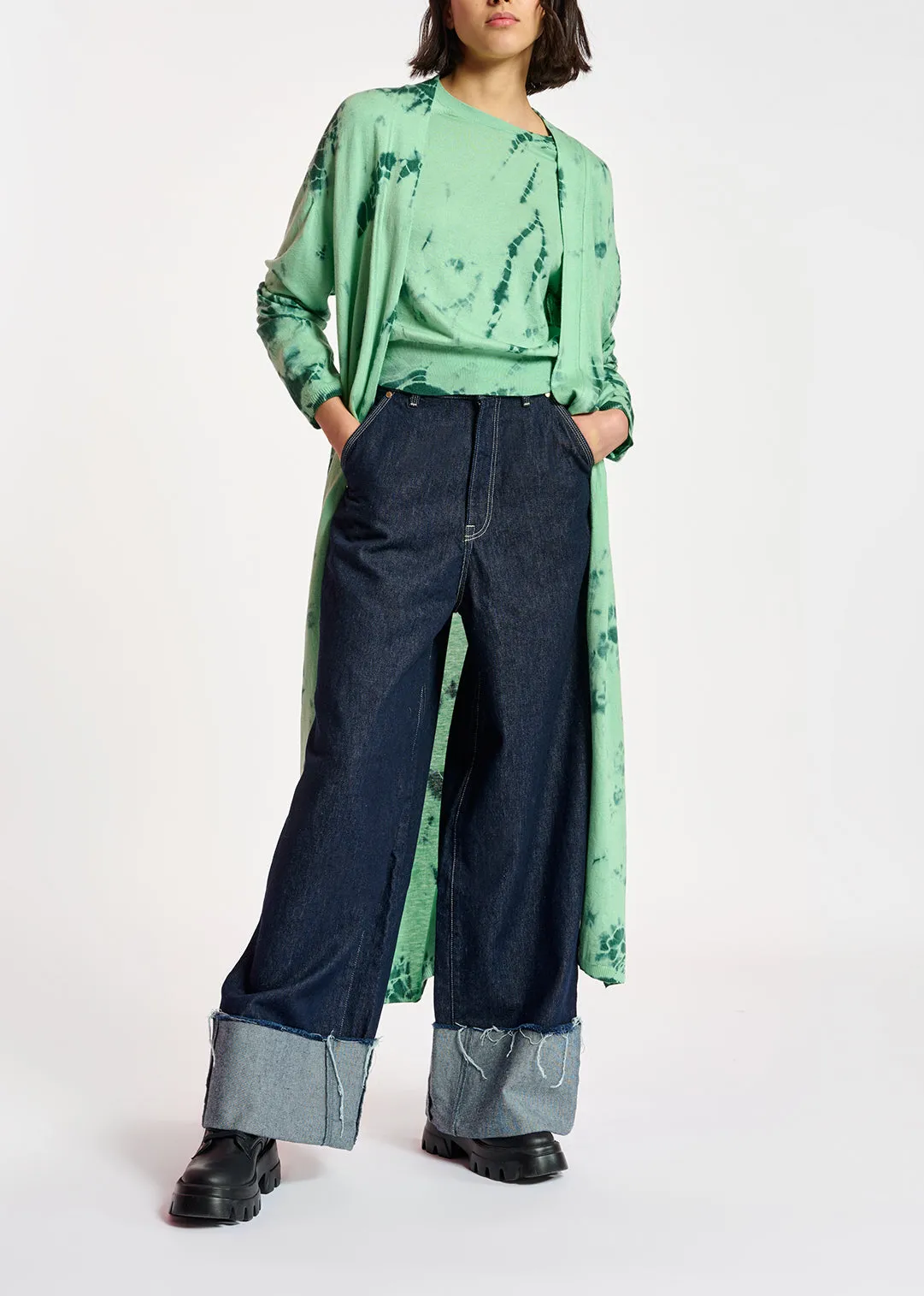 Mint green and dark green tie-dye sweater