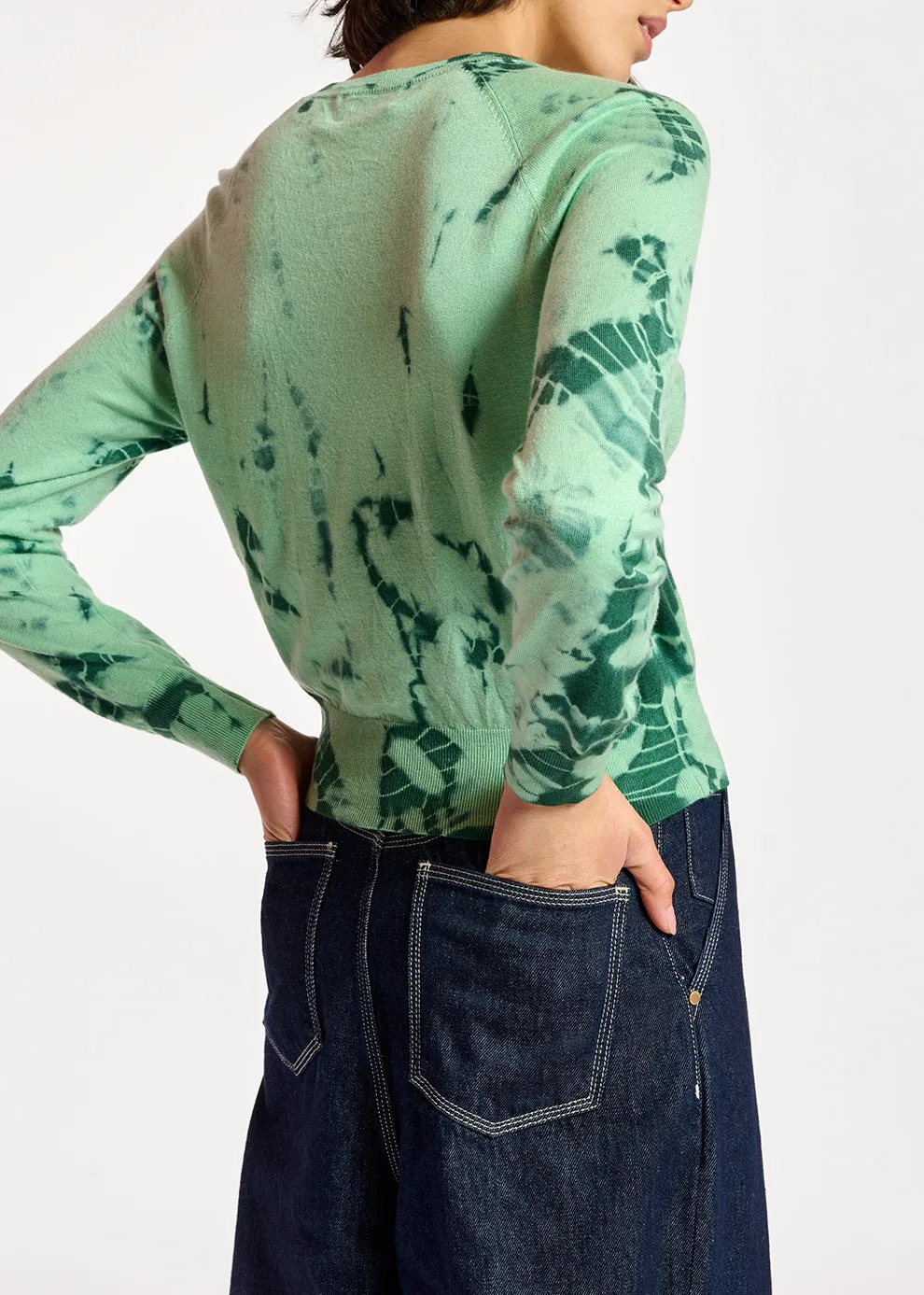 Mint green and dark green tie-dye sweater