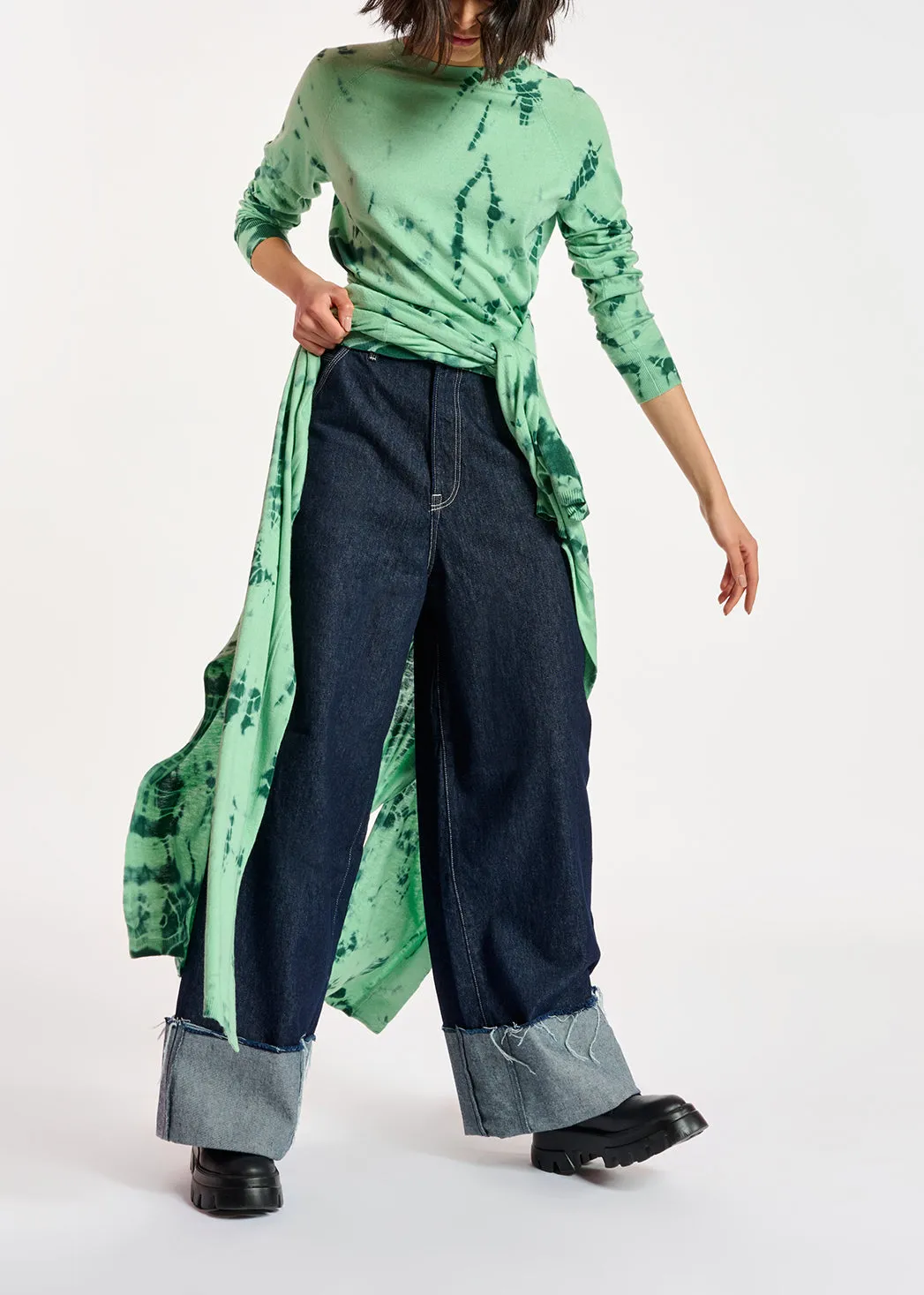 Mint green and dark green tie-dye sweater