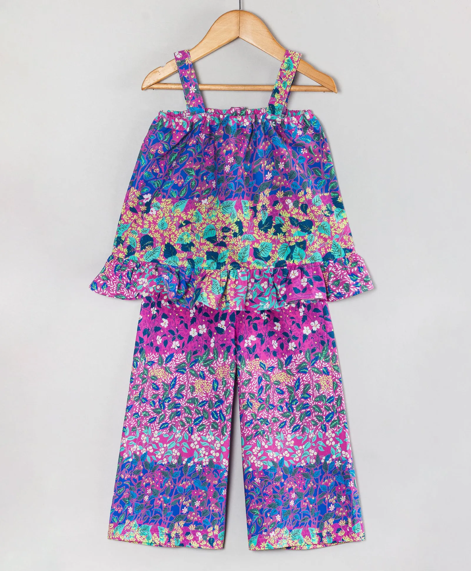 MULTI FLORAL COORD SET WITH FRONT OPENING AND SHOULDER STRAPS