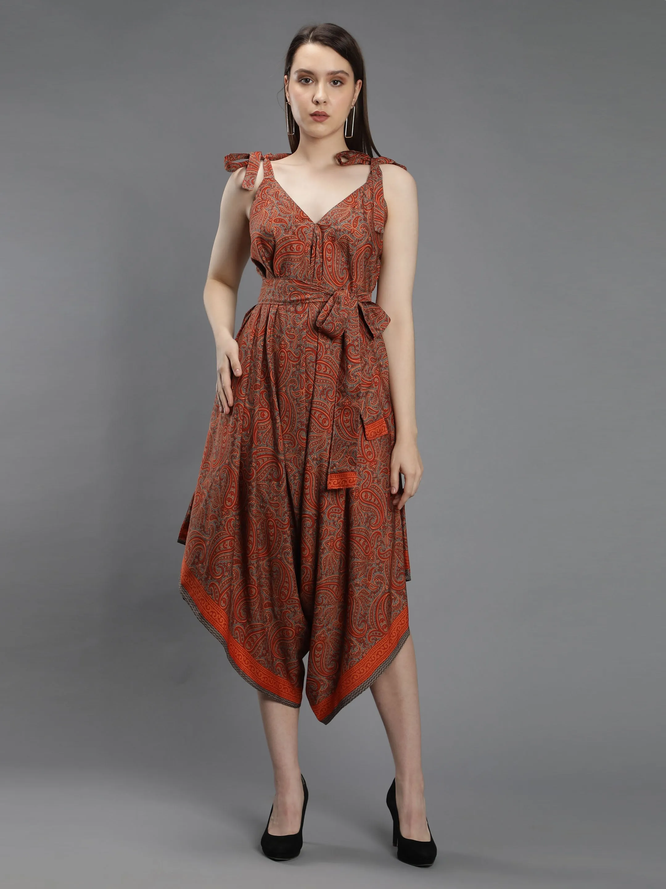 Paisley print orange harem jumpsuit