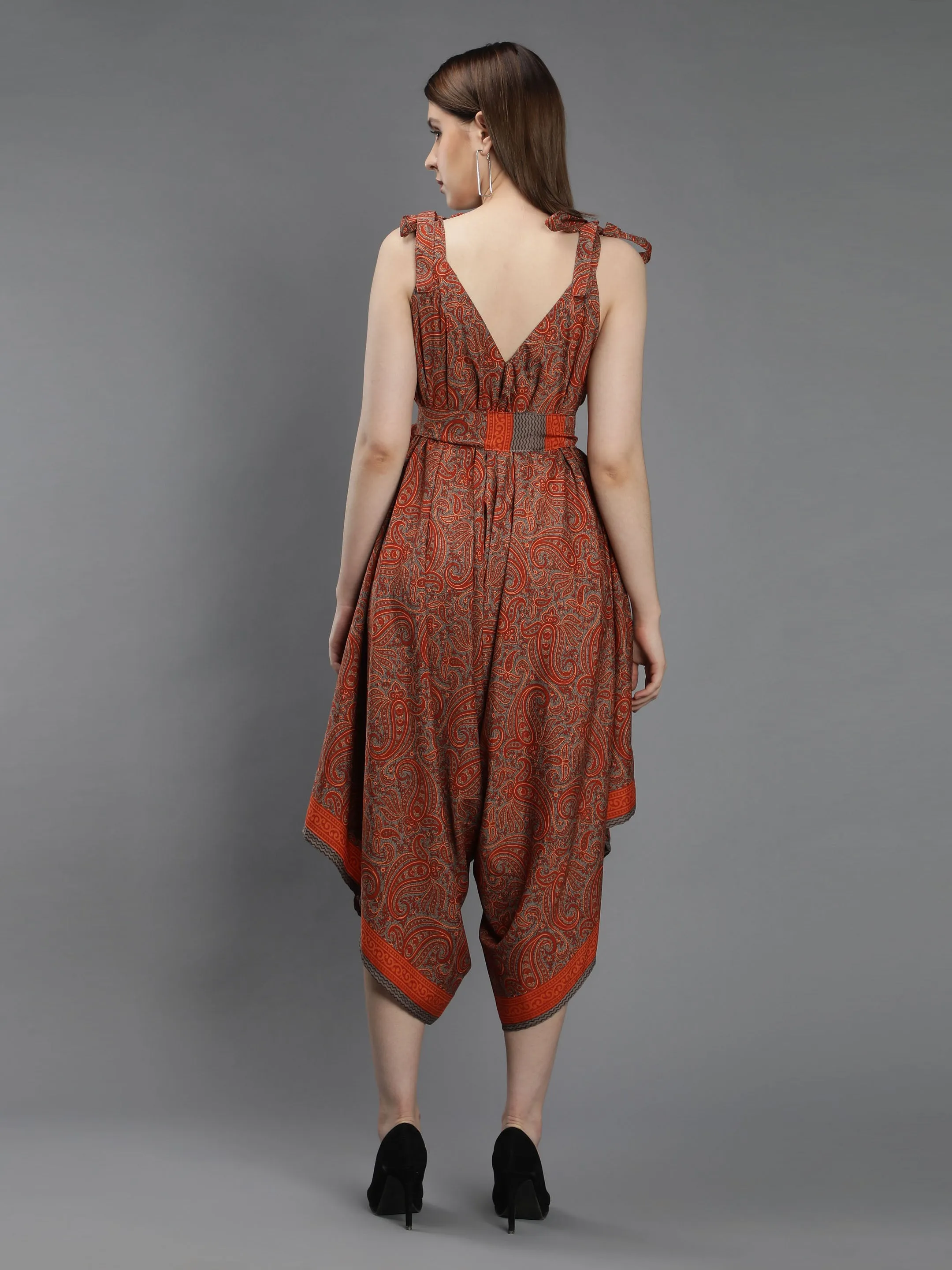 Paisley print orange harem jumpsuit
