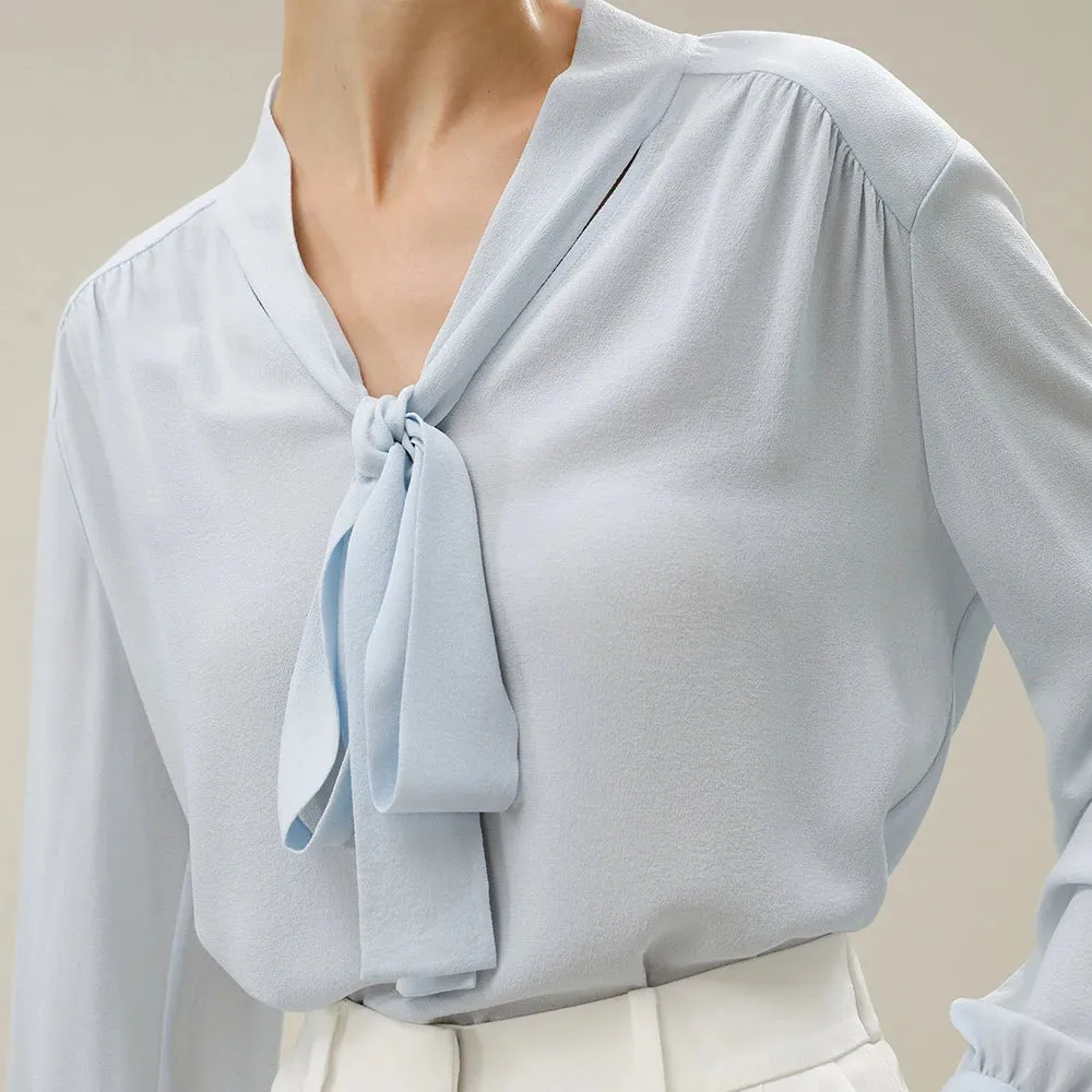 Pleated Cuffs Ribbon Bow Tops
