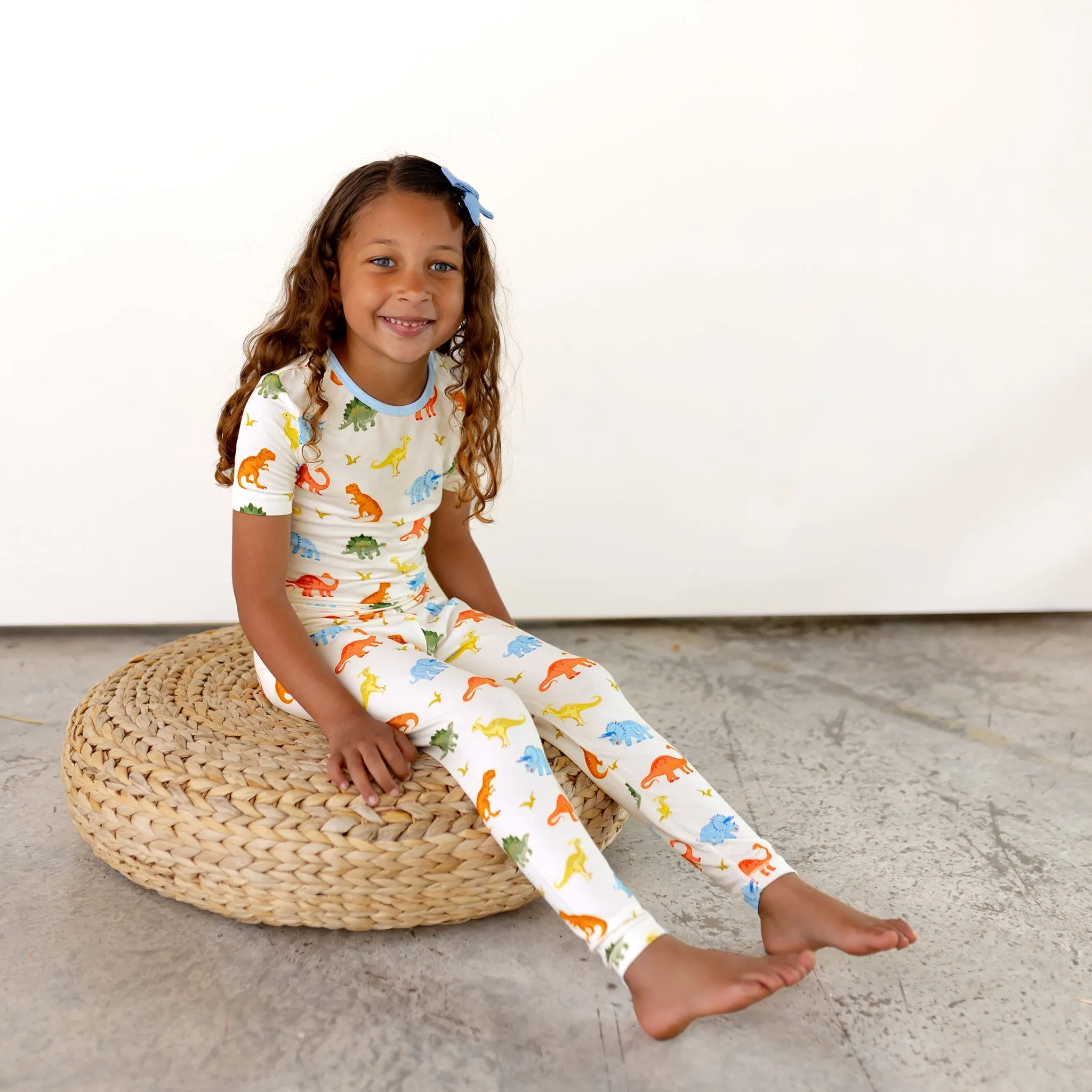 Powder Blue Jurassic Crew Short Sleeve Pajama Set (2T-12Y)