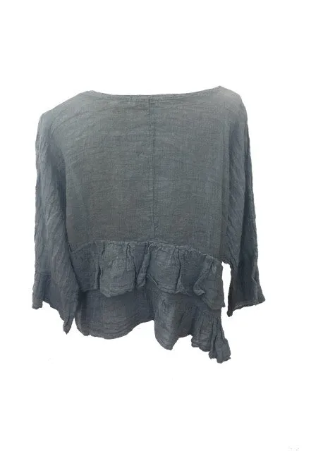 Raffadali Linen Top in Powder Blue Made In Italy By Feathers Of Italy One Size