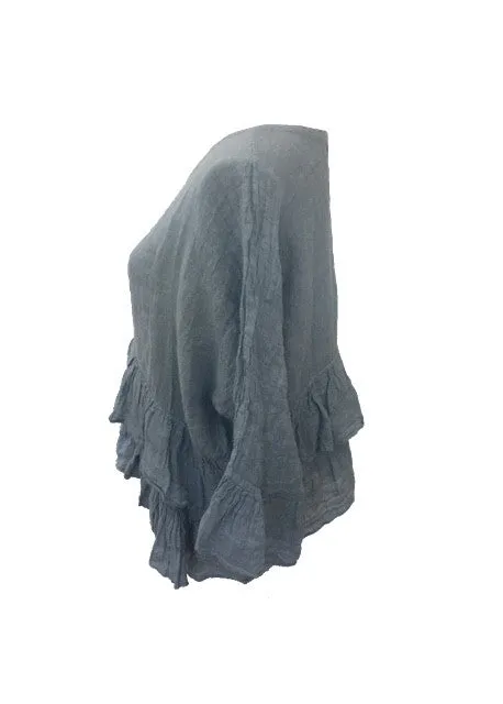 Raffadali Linen Top in Powder Blue Made In Italy By Feathers Of Italy One Size