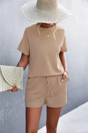 Raglan Sleeve Ruffle Hem Top and Shorts Set with Pockets