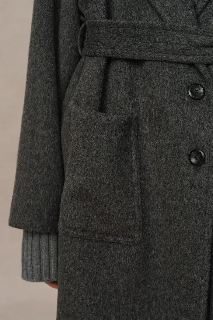 Rond Lapel Overcoat in Alashan Camel Wool Silk