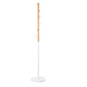 Struggle 6 Hooks Solid Wooden Coat Rack Coat Tree Hat Hanger with Round Base,White