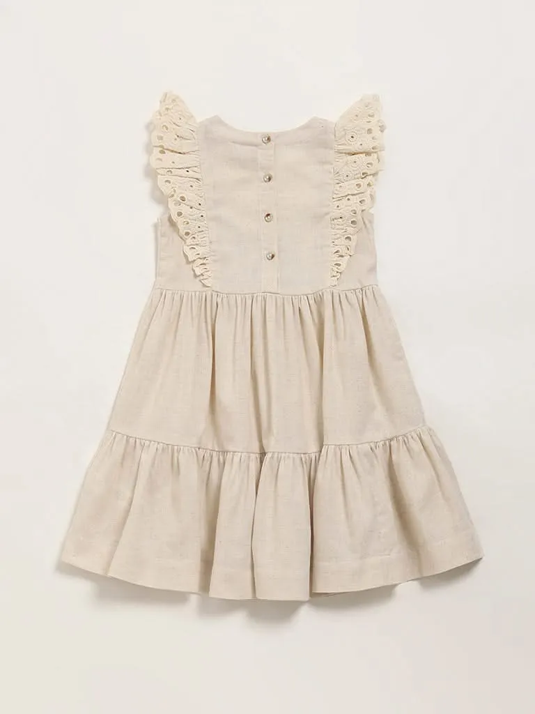 Utsa Kids Beige Embroidered Dress (2 - 8yrs)
