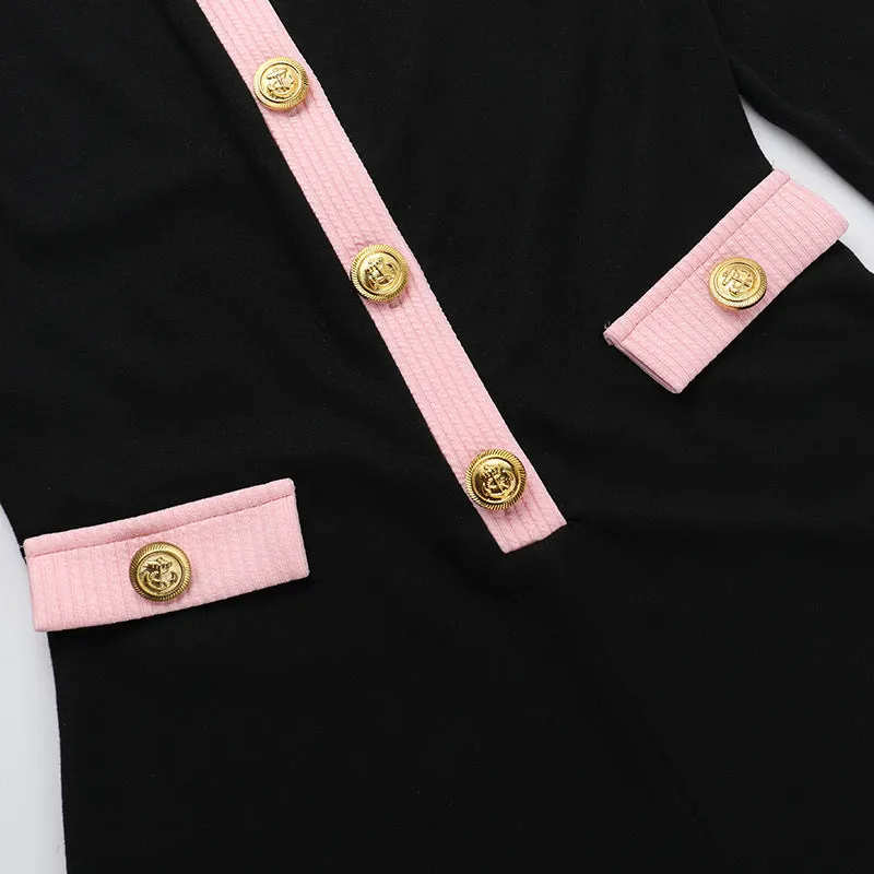 Valerie Pink-Trim Button Knit Romper