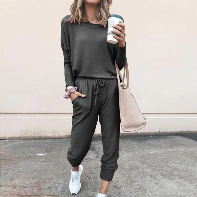 Women Solid Long Sleeve Sweatsuit for Women