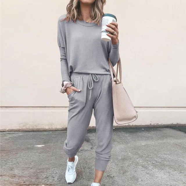Women Solid Long Sleeve Sweatsuit for Women