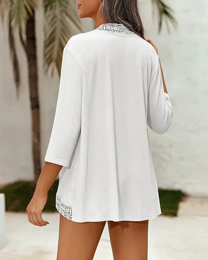 Zeagoo Women's Open Front Cardigans Lightweight 3/4 Sleeve Lace Kimono Soft Draped Cover Ups (US Only)
