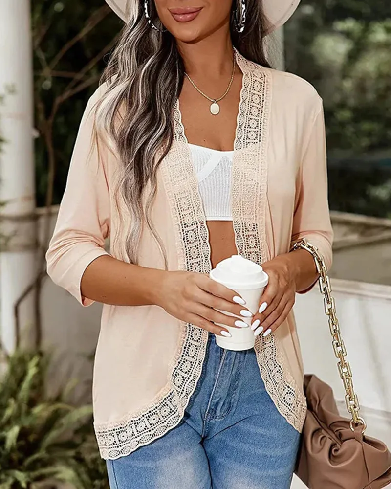 Zeagoo Women's Open Front Cardigans Lightweight 3/4 Sleeve Lace Kimono Soft Draped Cover Ups (US Only)