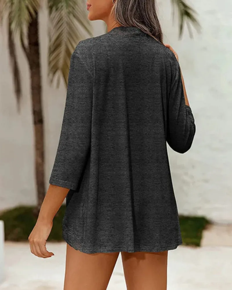 Zeagoo Women's Open Front Cardigans Lightweight 3/4 Sleeve Lace Kimono Soft Draped Cover Ups (US Only)