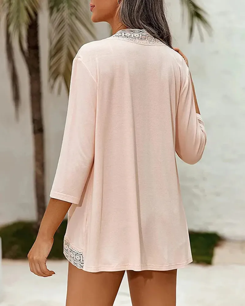 Zeagoo Women's Open Front Cardigans Lightweight 3/4 Sleeve Lace Kimono Soft Draped Cover Ups (US Only)