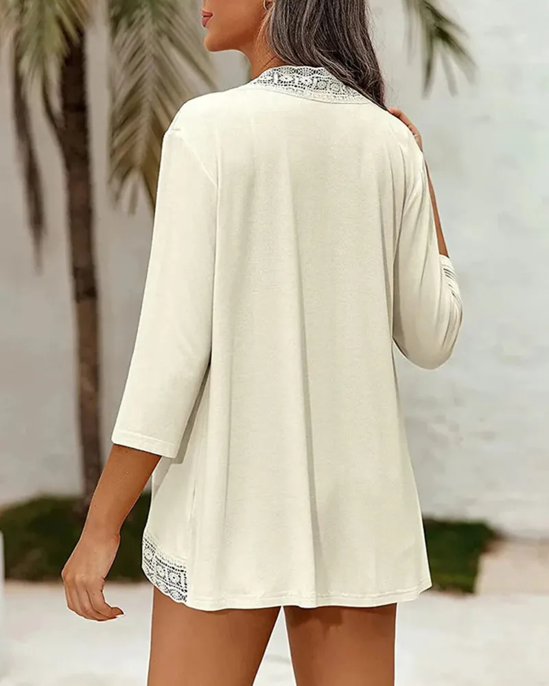 Zeagoo Women's Open Front Cardigans Lightweight 3/4 Sleeve Lace Kimono Soft Draped Cover Ups (US Only)