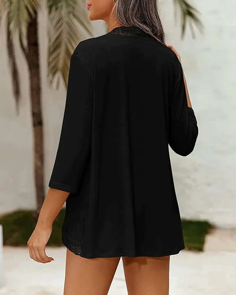 Zeagoo Women's Open Front Cardigans Lightweight 3/4 Sleeve Lace Kimono Soft Draped Cover Ups (US Only)